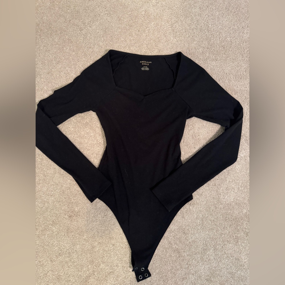 American Eagle Outfitters Black Fitted Long Sleeve Bodysuit